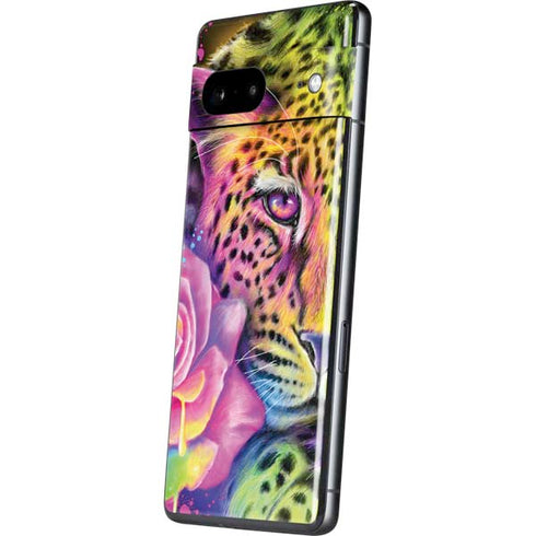 Neon Rainbow Cheetah with Rose by Sheena Pike Pixel Skins